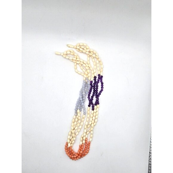 Deco 20's Twisted Pearl Beads of Red Agate, Amethyst, Blue Chancery and bone 17" - Picture 7 of 7